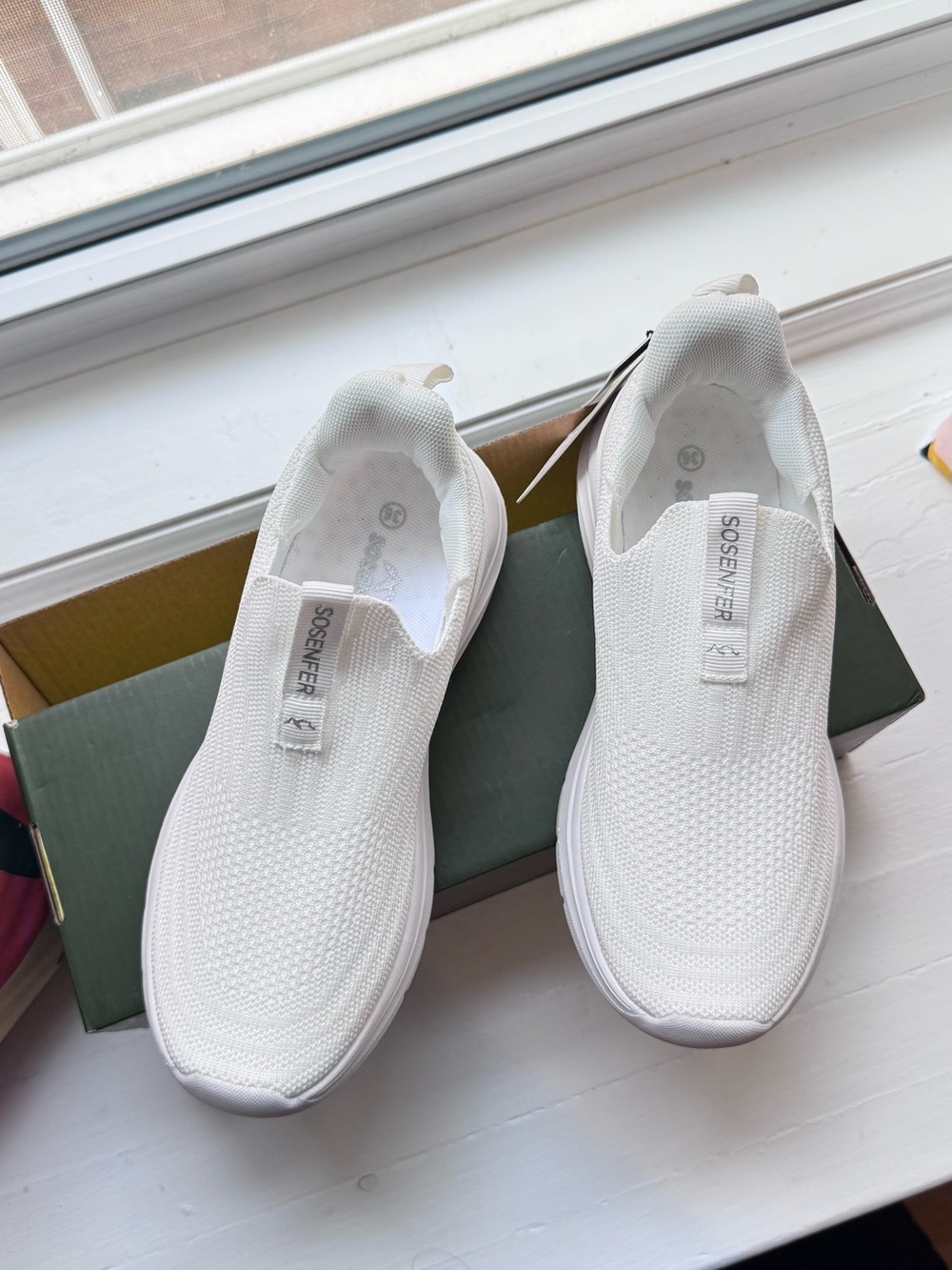 New - White Slip-On Knit Women's Sneakers 6.5